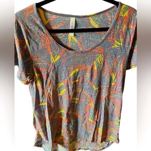 Lularoe large heather blue Classic T with  feather print . Multi color. NWT